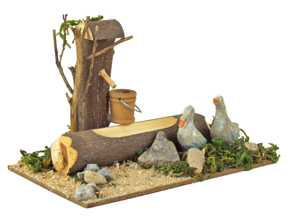 Liebevoller Krippenbrunnen mit Gänsen – Die perfekte Idylle für Ihre Weihnachtskrippe, ca. 14 x 8,5 x 9 cm