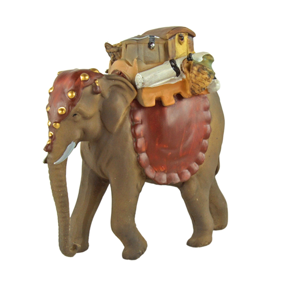 Handbemalte Krippenfigur Elefant mit Gepäck, ca. 12,5 cm, T 001-15