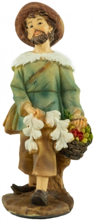 Handbemalte Krippenfigur Mann mit Gemüsekorb, ca. 12 cm, K 183-53