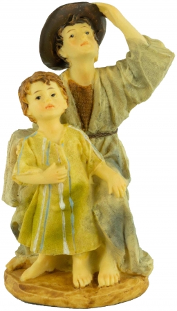 Handbemalte Krippenfigur Mann mit einem Kind, ca. 10 cm, K 507-15