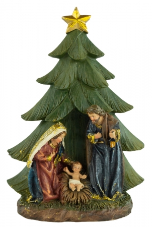 Krippenfigur Heilige Familie unter dem Tannenbaum groß, ca. 16 cm, K 096-3
