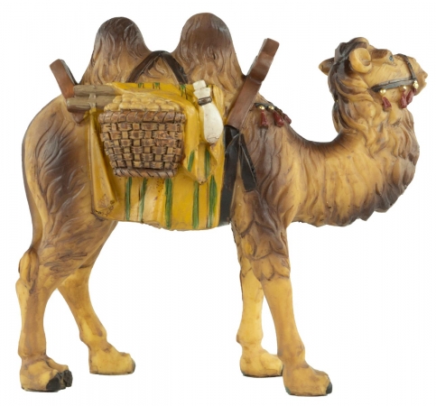 Handbemalte Krippenfigur Kamel mit Gepäck, ca. 11,5 cm, T 001-16
