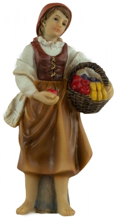 Krippenfigur aus Polyresin Magd mit Obstkorb handbemalt zu 11 cm Figuren