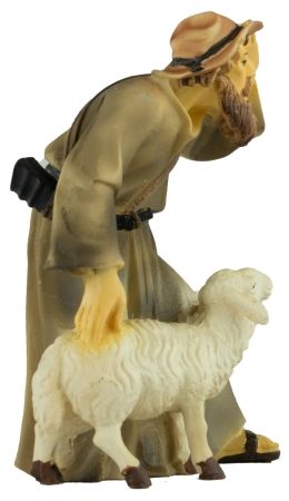 Handbemalte Krippenfigur Schäfer mit einem Schaf, ca. 10 cm, K 001-22