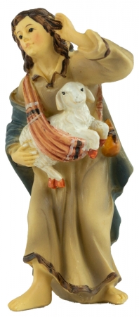 Handbemalte Krippenfigur Schäfer mit einem Lamm, ca. 10 cm, K 001-26