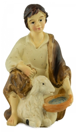 Handbemalte Krippenfigur Schäfer mit einem Schaf, ca. 8 cm, K 131-5