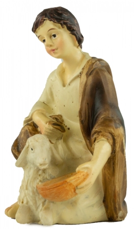 Handbemalte Krippenfigur Schäfer mit einem Schaf, ca. 8 cm, K 131-5