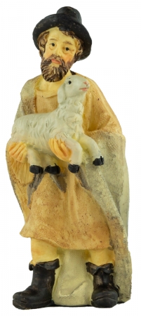 Handbemalte Krippenfigur Schäfer mit einem Schaf, ca. 12 cm, K 507-14