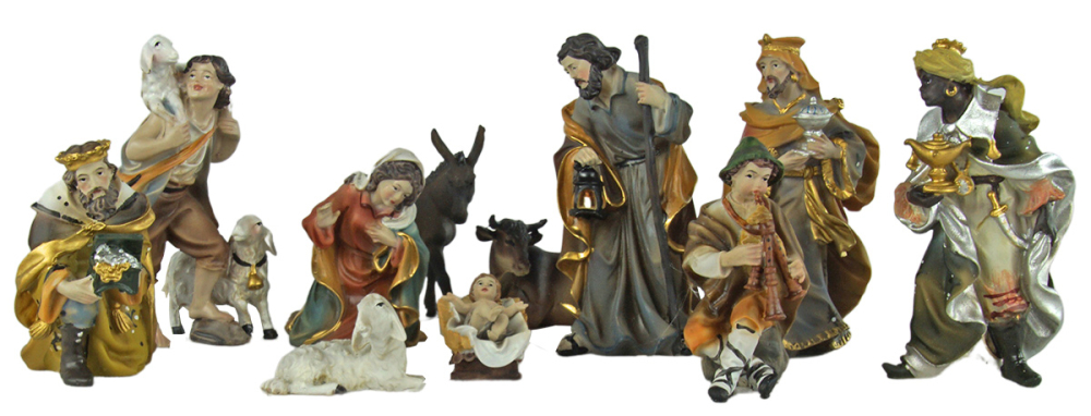 Traditionelle Weihnachtskrippe Hersbruck inkl. 12-tlg. Figurensatz K 001, Maße Krippe: ca. 66 x 30 x 31 cm