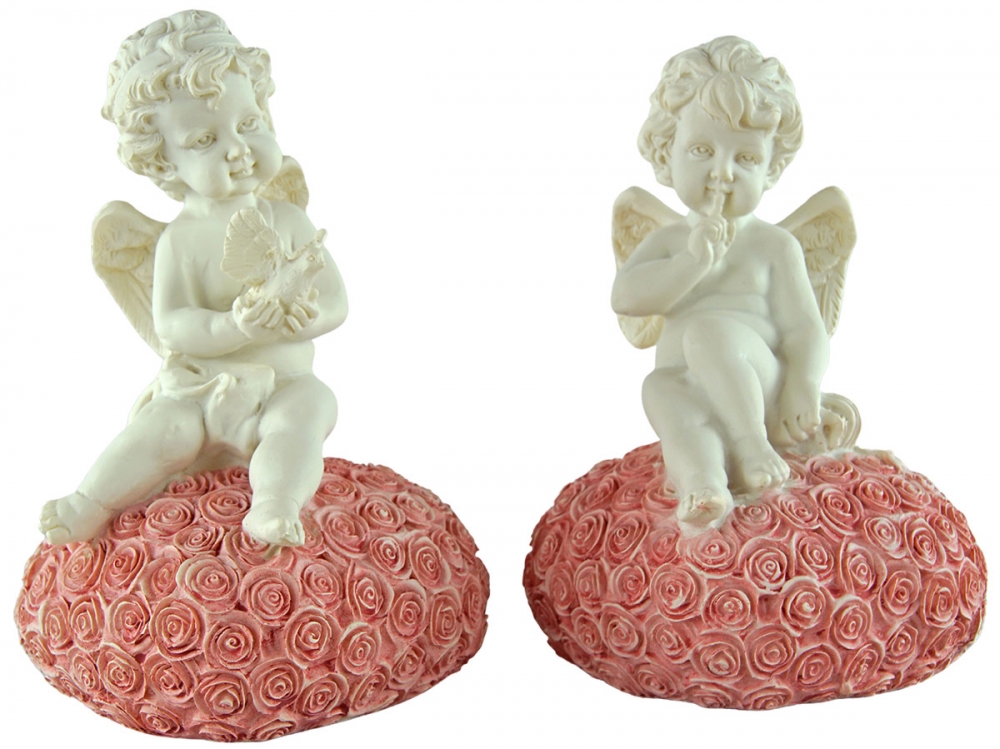 2er Set Süße Engel auf Rosenkissen ca. 16 cm - Dekoration