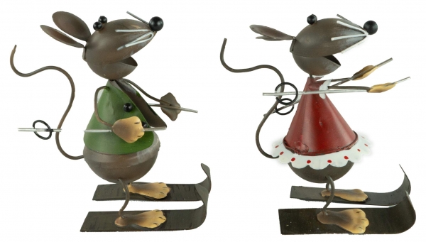Bezaubernde Mäuse auf Skiern 2er Set ca. 12 cm - Weihnachtsdekoration
