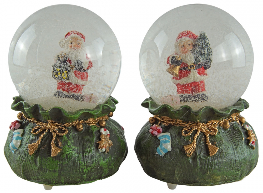 2er Set Stilvolle Schneekugeln mit Spieluhr Nikolaus ca. 12,5 cm - Dekoration