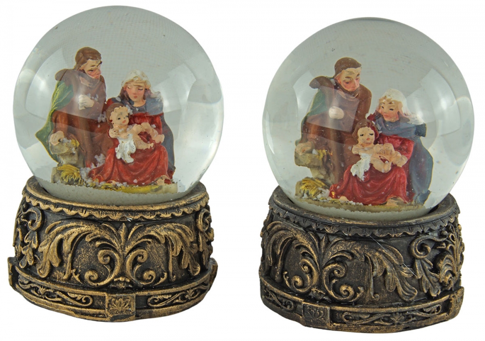 2er Set Stimmungsvolle Schneekugeln Heilige Familie groß ca. 9 cm - Dekoration