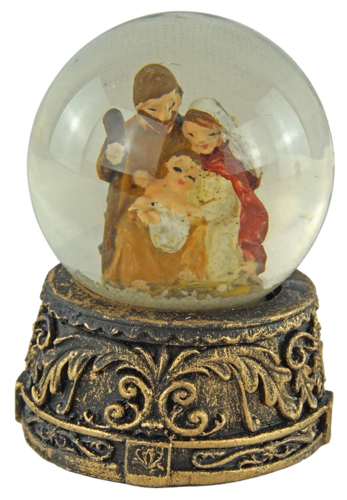 3er Set Stimmungsvolle Schneekugeln Heilige Familie klein ca. 6 cm - Dekoration