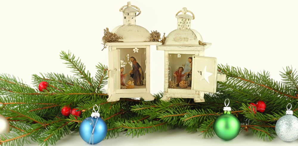 Besondere Laternenkrippe 2er Set inkl. 3-tlg. Figurensatz