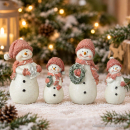 4er-Set dekorative Schneemänner mit rosa Strickoptik-Mützen und Schals – winterliche Weihnachtsdeko
