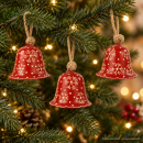 3er-Set Weihnachtsglocken in Rot mit Schneeflocken – festliche Christbaumhänger