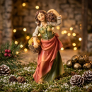Handbemalte Krippenfigur „Marktfrau mit Gemüsekorb & Holz“ –K131-10